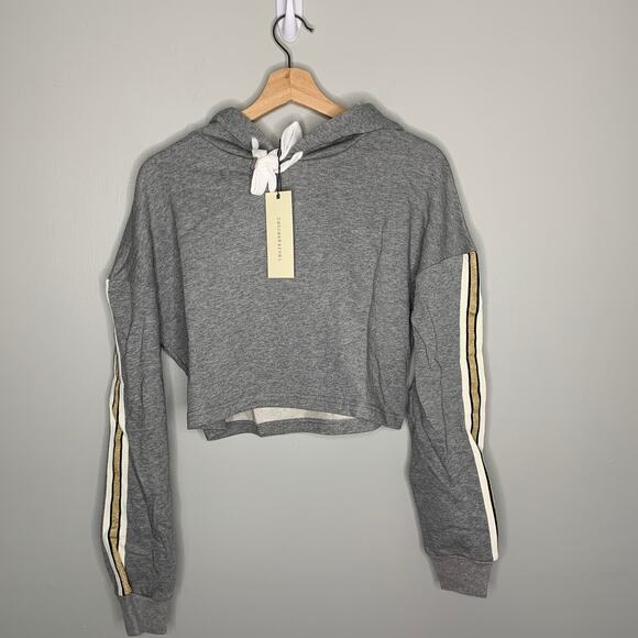 Crop Top Gray Hoodie Sweatshirt NEW L - Picture 2 of 6